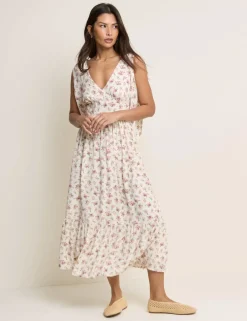 Floral V-Neck Bow Detail Midaxi Tiered Dress