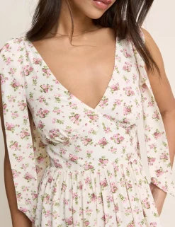 Floral V-Neck Bow Detail Midaxi Tiered Dress