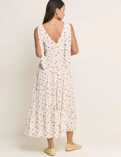 Floral V-Neck Bow Detail Midaxi Tiered Dress