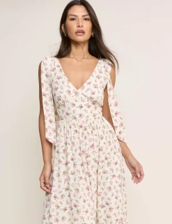 Floral V-Neck Bow Detail Midaxi Tiered Dress