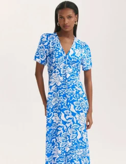Floral V-Neck Button Through Midi Tea Dress