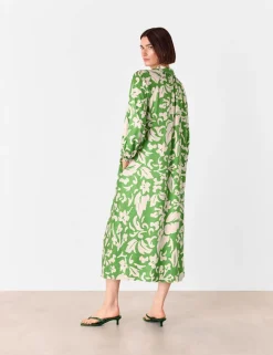 Floral V-Neck Button Through Midi Shirt Dress
