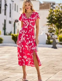 Floral V-Neck Empire Line Midi Dress