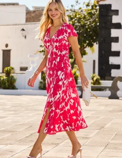 Floral V-Neck Empire Line Midi Dress