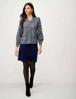 Floral V-Neck Frill Button Through Blouse