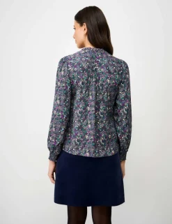 Floral V-Neck Frill Button Through Blouse