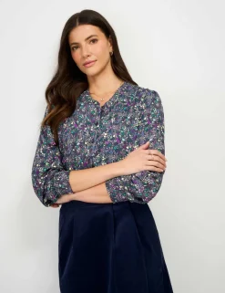 Floral V-Neck Frill Button Through Blouse