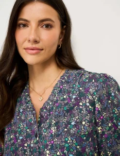 Floral V-Neck Frill Button Through Blouse