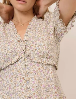 Floral V-Neck Frill Detail Blouse