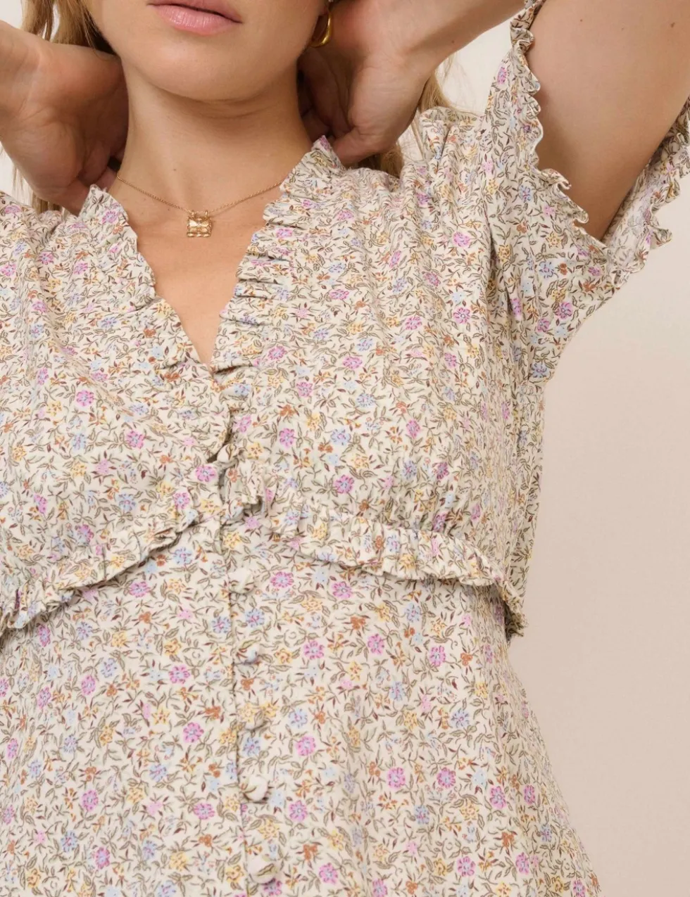 Floral V-Neck Frill Detail Blouse