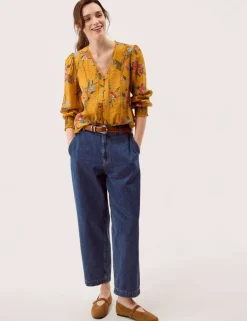 Floral V-Neck Lace Trim Blouse