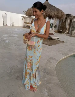 Floral V-Neck Maxi Slip Dress