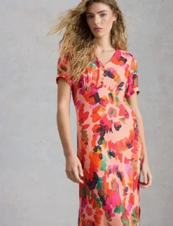 Floral V-Neck Midaxi Waisted Dress