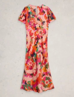 Floral V-Neck Midaxi Waisted Dress