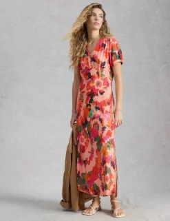 Floral V-Neck Midaxi Waisted Dress