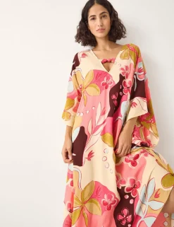 Floral V-Neck Midi Kaftan Dress