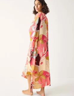 Floral V-Neck Midi Kaftan Dress
