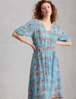 Floral V-Neck Midi Skater Dress