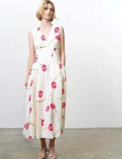 Floral V-Neck Midi Skater Dress