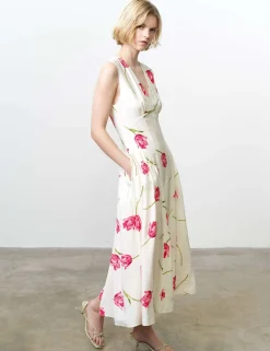 Floral V-Neck Midi Skater Dress