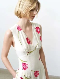 Floral V-Neck Midi Skater Dress