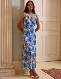 Floral V-Neck Midi Slip Dress