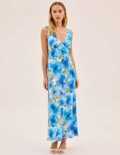 Floral V-Neck Midi Slip Dress