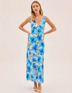 Floral V-Neck Midi Slip Dress