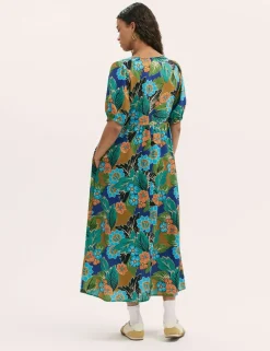 Floral V-Neck Midi Smock Dress