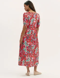 Floral V-Neck Midi Smock Dress