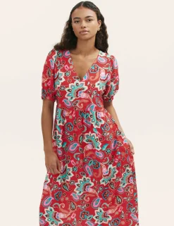 Floral V-Neck Midi Smock Dress