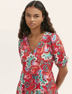 Floral V-Neck Midi Smock Dress