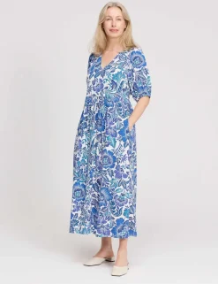 Floral V-Neck Midi Smock Dress
