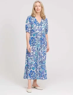 Floral V-Neck Midi Smock Dress