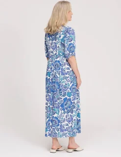 Floral V-Neck Midi Smock Dress