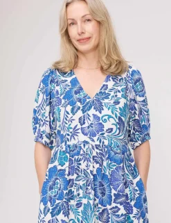 Floral V-Neck Midi Smock Dress