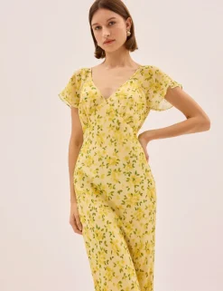 Floral V-Neck Midi Tea Dress