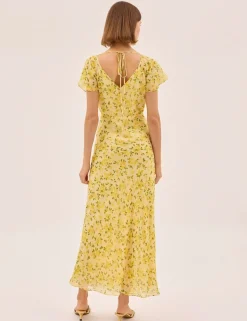Floral V-Neck Midi Tea Dress