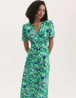 Floral V-Neck Midi Tea Dress