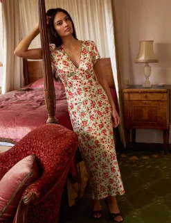 Floral V-Neck Midi Tea Dress