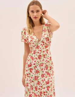 Floral V-Neck Midi Tea Dress