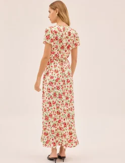 Floral V-Neck Midi Tea Dress