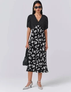 Floral V-Neck Midi Tea Dress