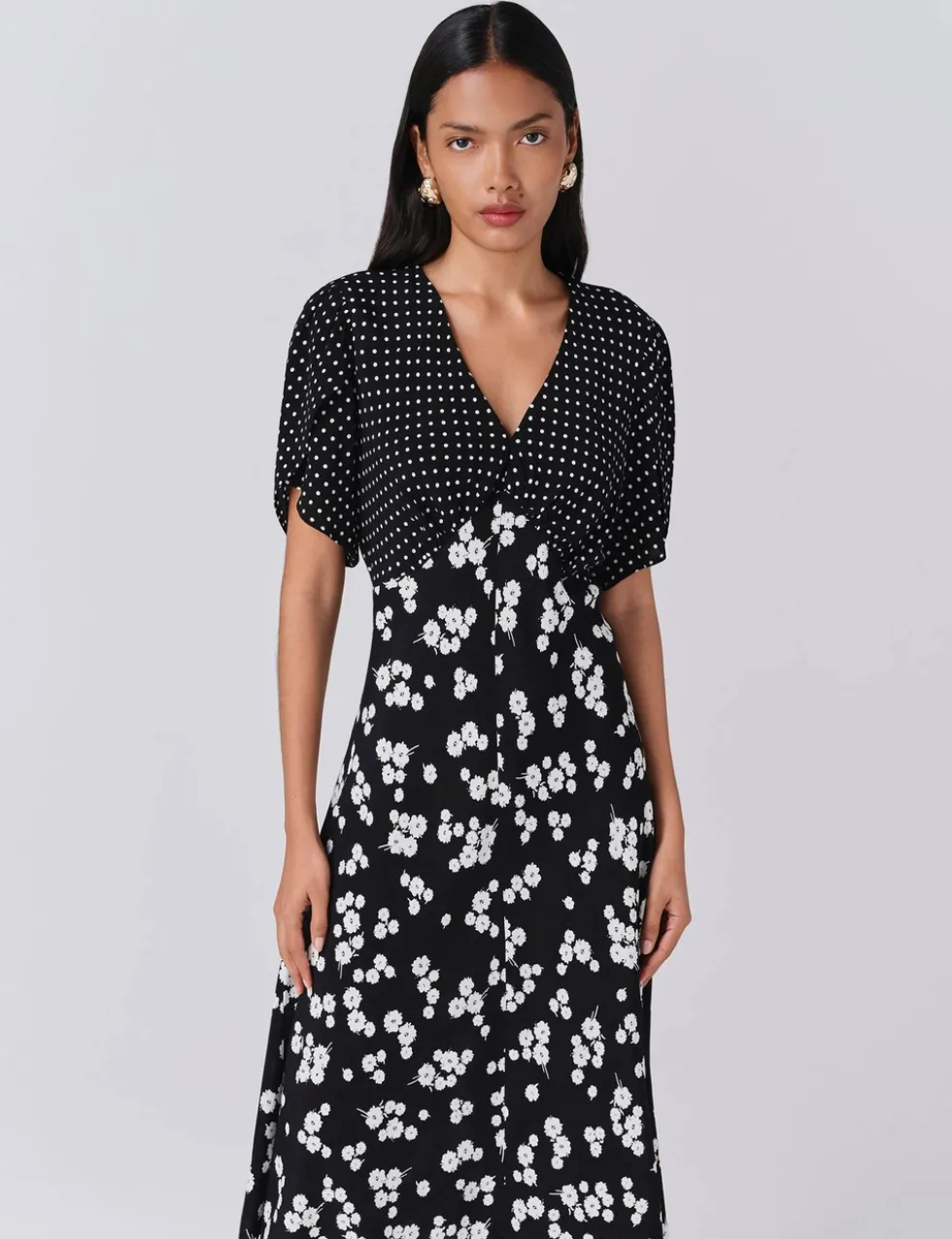 Floral V-Neck Midi Tea Dress