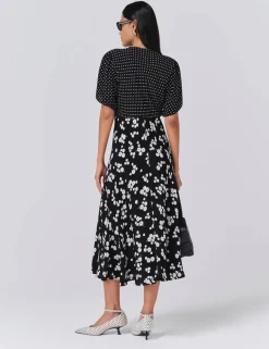 Floral V-Neck Midi Tea Dress