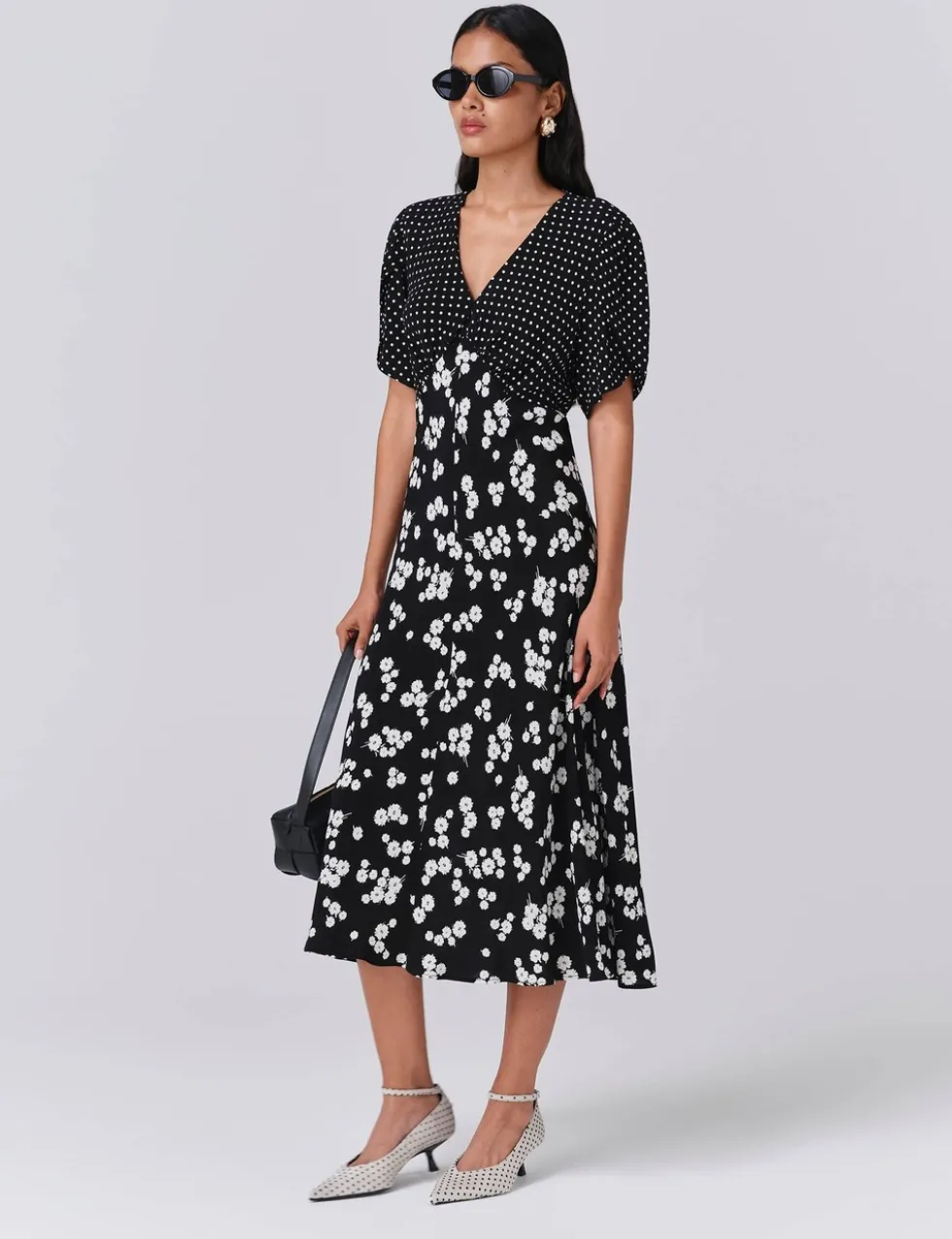 Floral V-Neck Midi Tea Dress