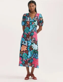 Floral V-Neck Midi Tea Dress