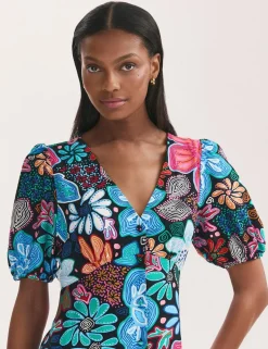 Floral V-Neck Midi Tea Dress