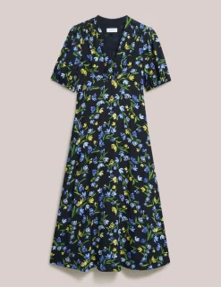 Floral V-Neck Midi Tea Dress