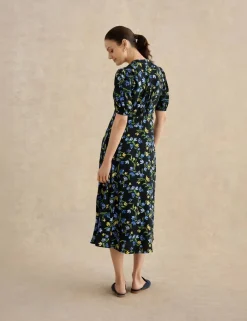 Floral V-Neck Midi Tea Dress